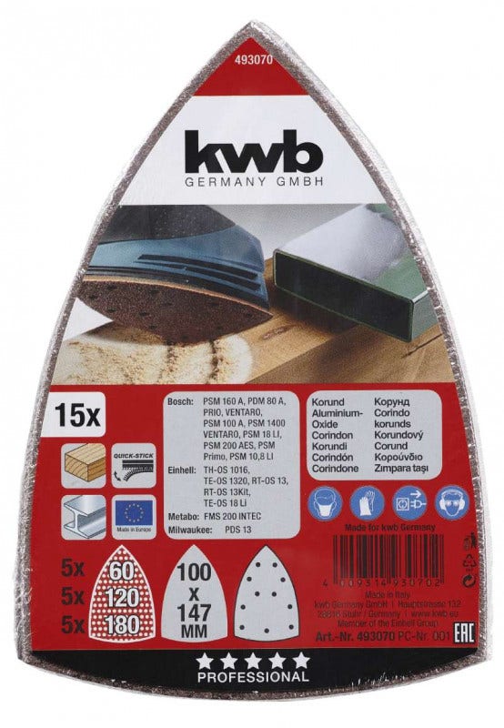 KWB SET LIJAS TRIANGULAR P/LIJADORA ORB C/VELCRO