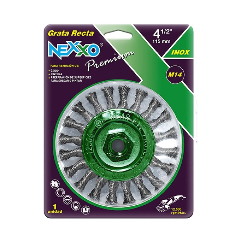 GRATA CIRC TRENZADA 4.1/2" M14 AC. INOX NEXXO
