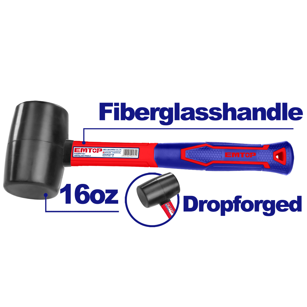 Emtop Mazo Goma 16 Oz M/fibra Ehamrh1601