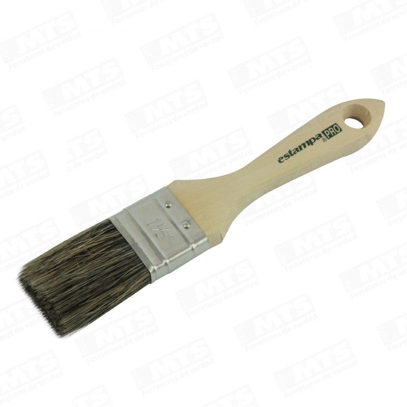 Brocha Estampa Cerda Gris 1 1/2 Pul. Madera Natur.