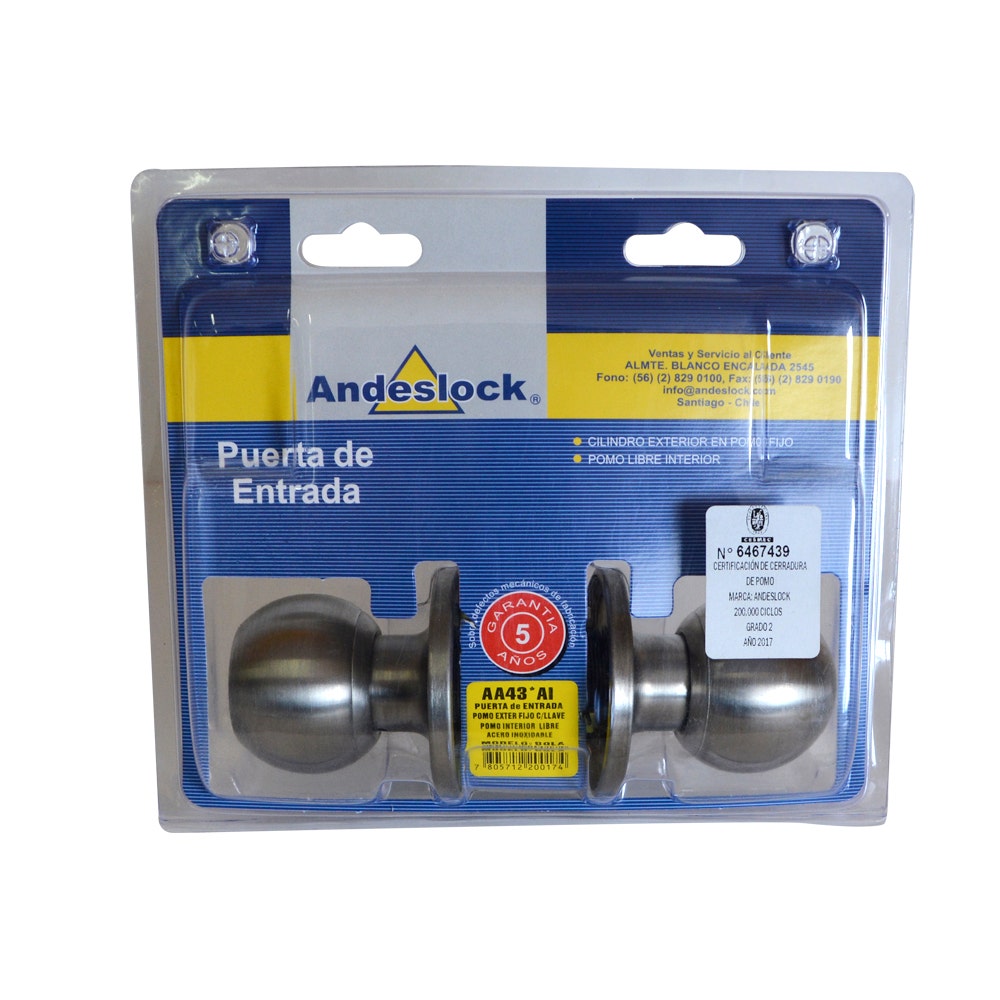 CER. ANDESLOCK AA43-AI BOLA ENTRADA ACERO INOX.