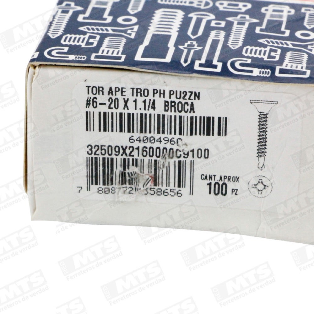 TORN P/VOLC ZINC BTE PTA BROCA 6X1 1/4 Pul CJ100